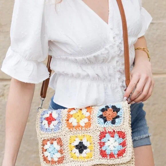 Sylvie Foldover Crochet Woven Crossbody - Picture 5 of 9